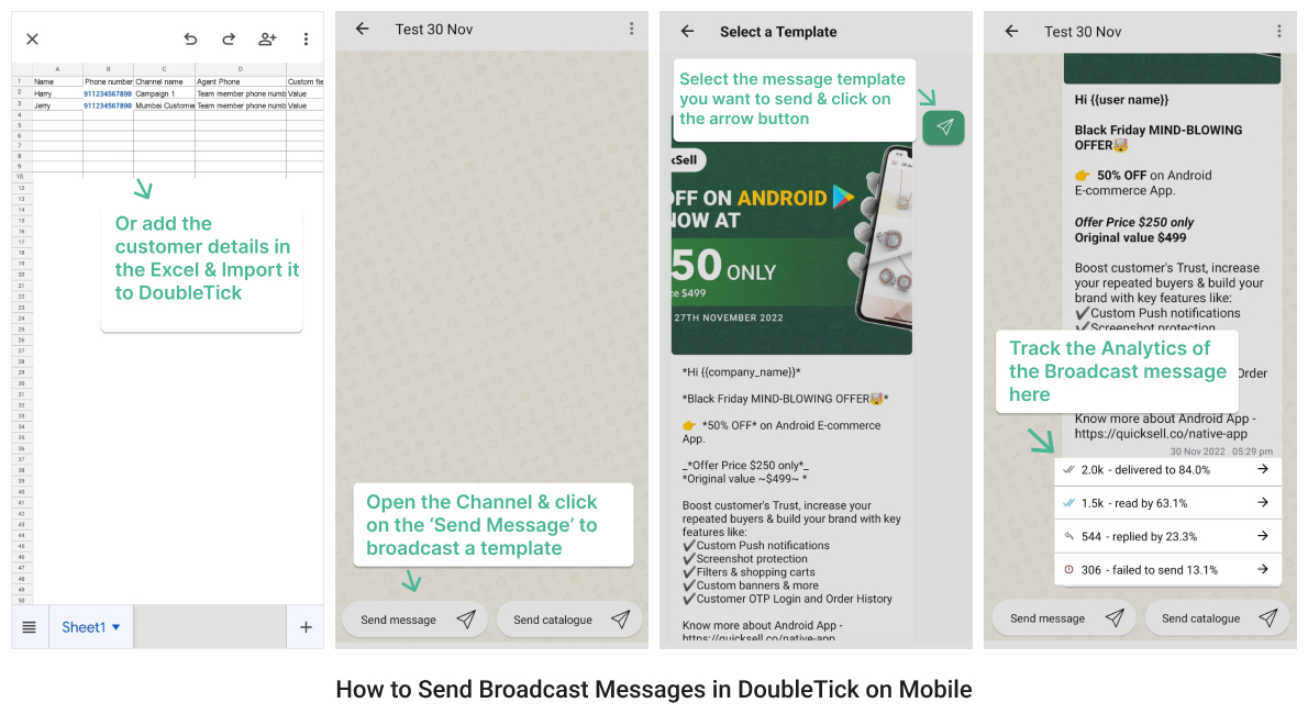 How to Send Broadcast Messages in DoubleTick on Mobile