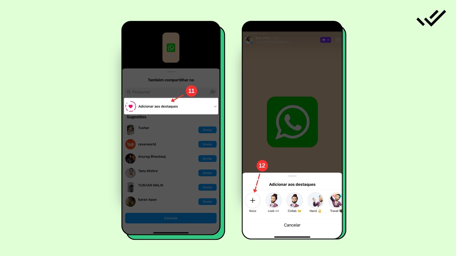 Etapas para adicionar link do WhatsApp aos destaques das histórias do Instagram