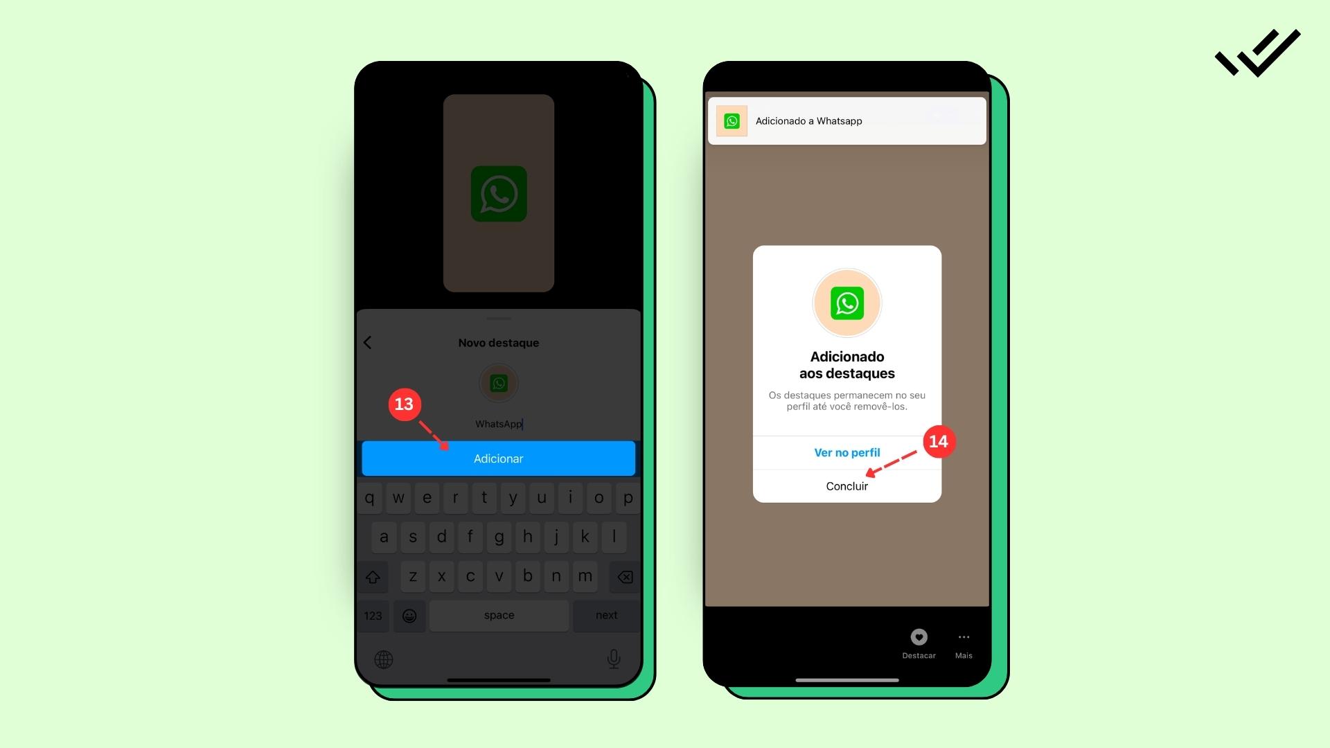 Etapas para adicionar link do WhatsApp aos destaques das histórias do Instagram