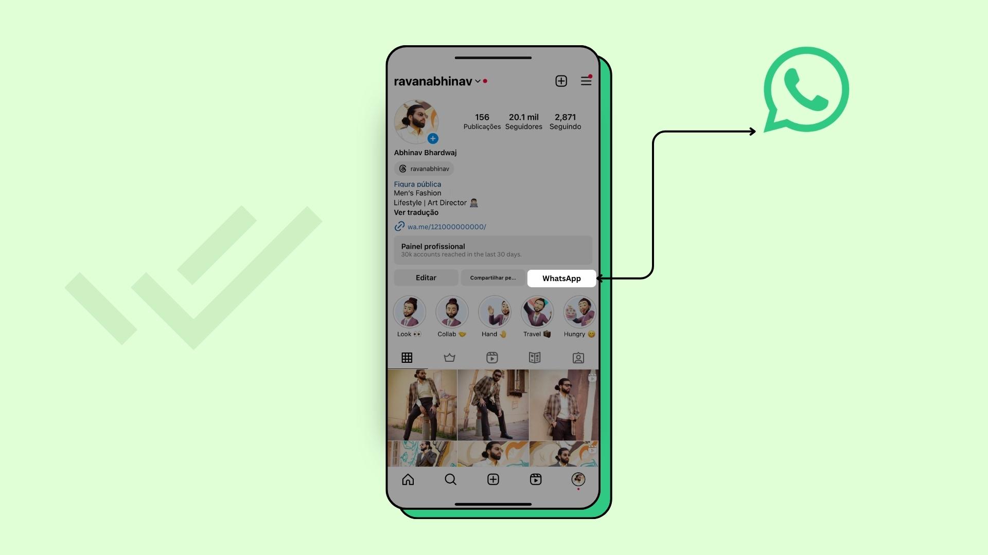 Botão WhatsApp no perfil do Instagram