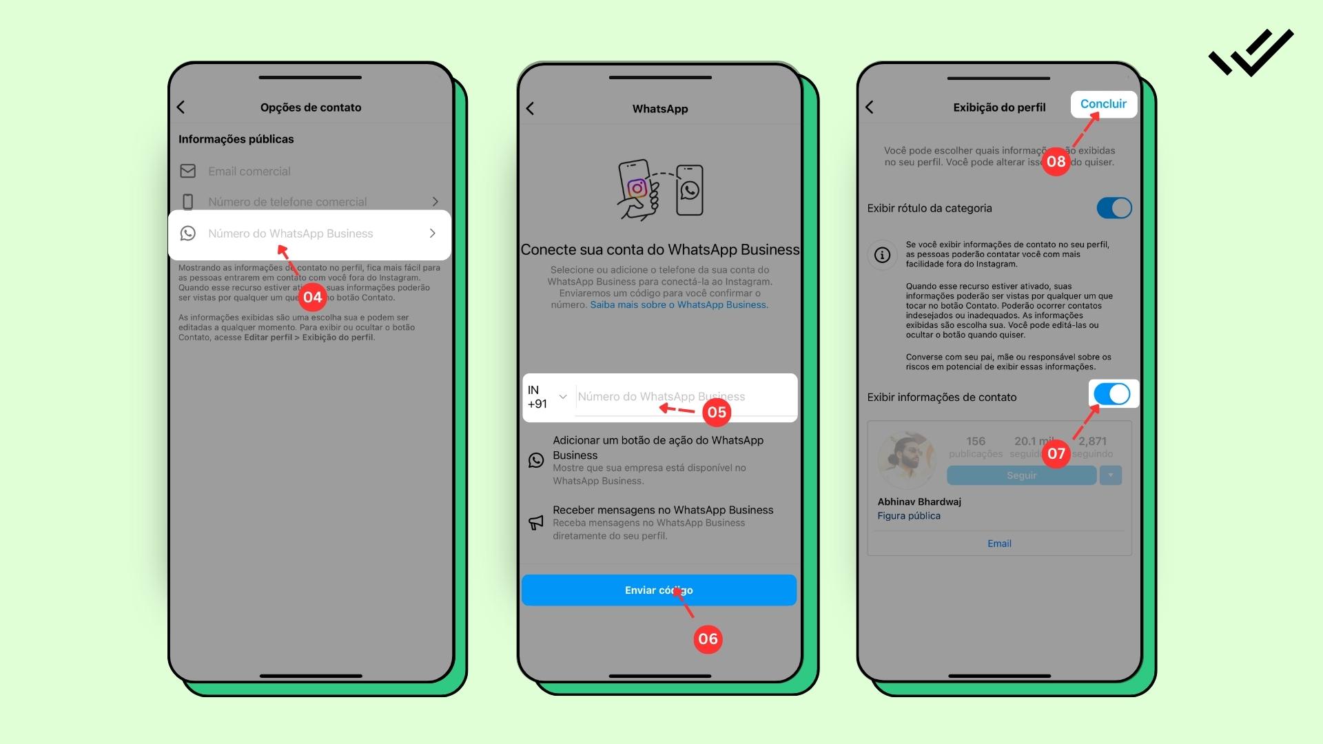 Etapas para adicionar o botão WhatsApp no perfil do Instagram