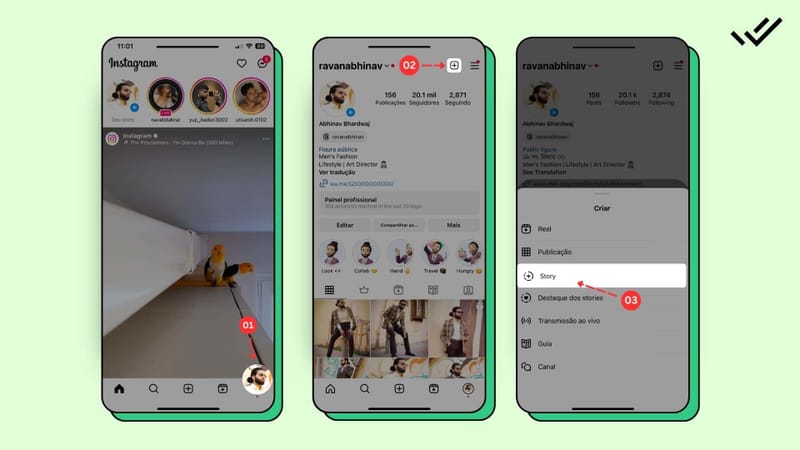 Etapas para adicionar link do WhatsApp aos destaques das histórias do Instagram