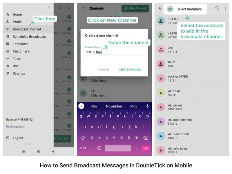 How to Send Broadcast Messages in DoubleTick on Mobile